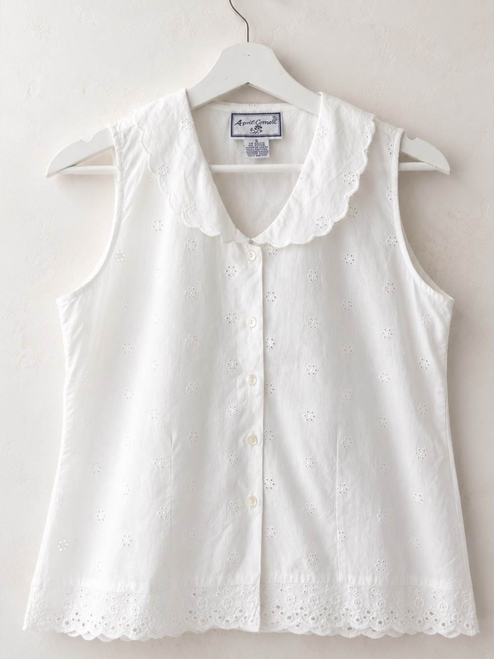 Vintage April Cornell Eyelet Peter Pan Collar Cotton Blouse Size Small